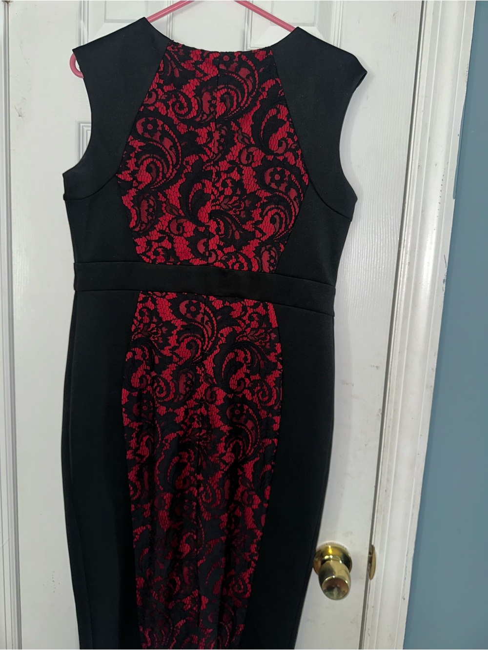 Ashro Black Midi Dress with Red Lace Inset